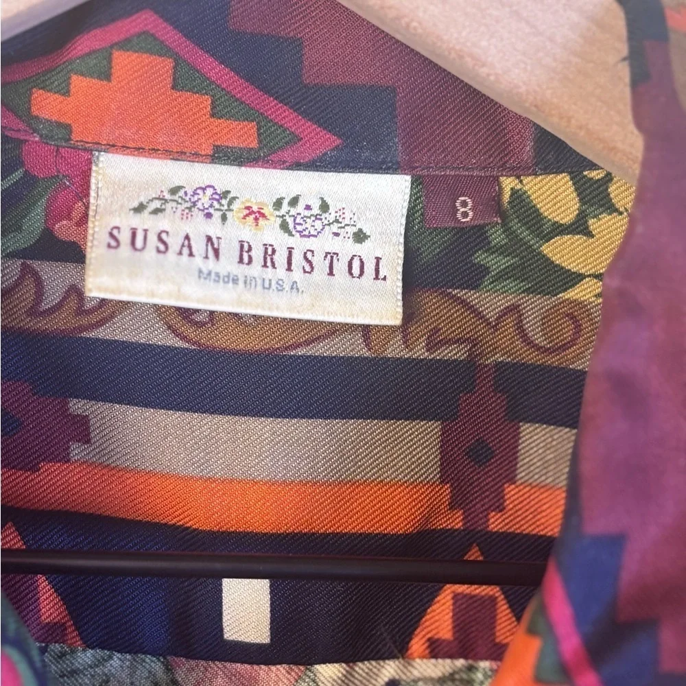 Susan Bristol Multicolor Vintage Y2K Floral Geometric Floral Shirt Size 8